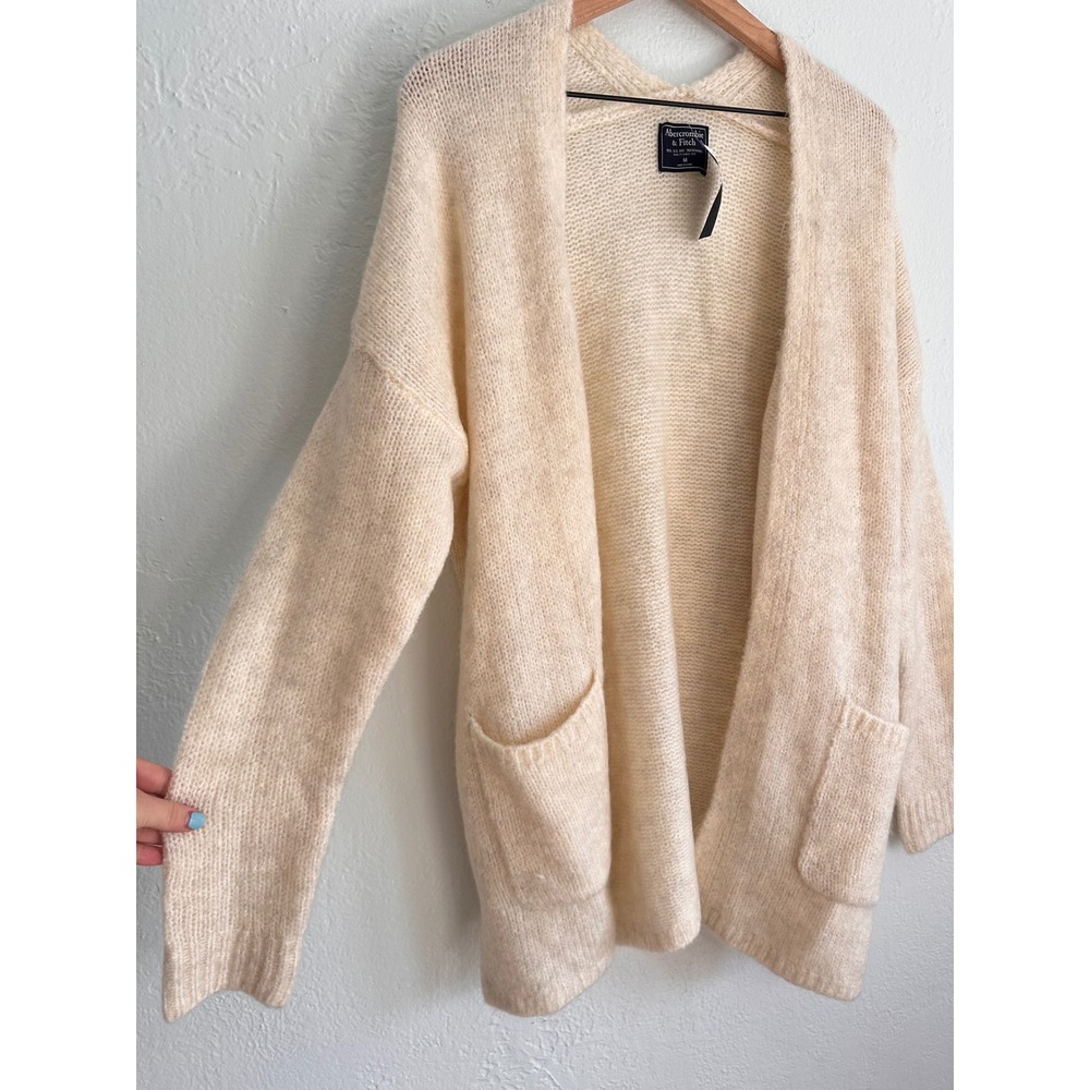 Abercrombie & Fitch Womens Cream Open Front Cardigan Pocket Sweater Medium NEW - Picture 2 of 4